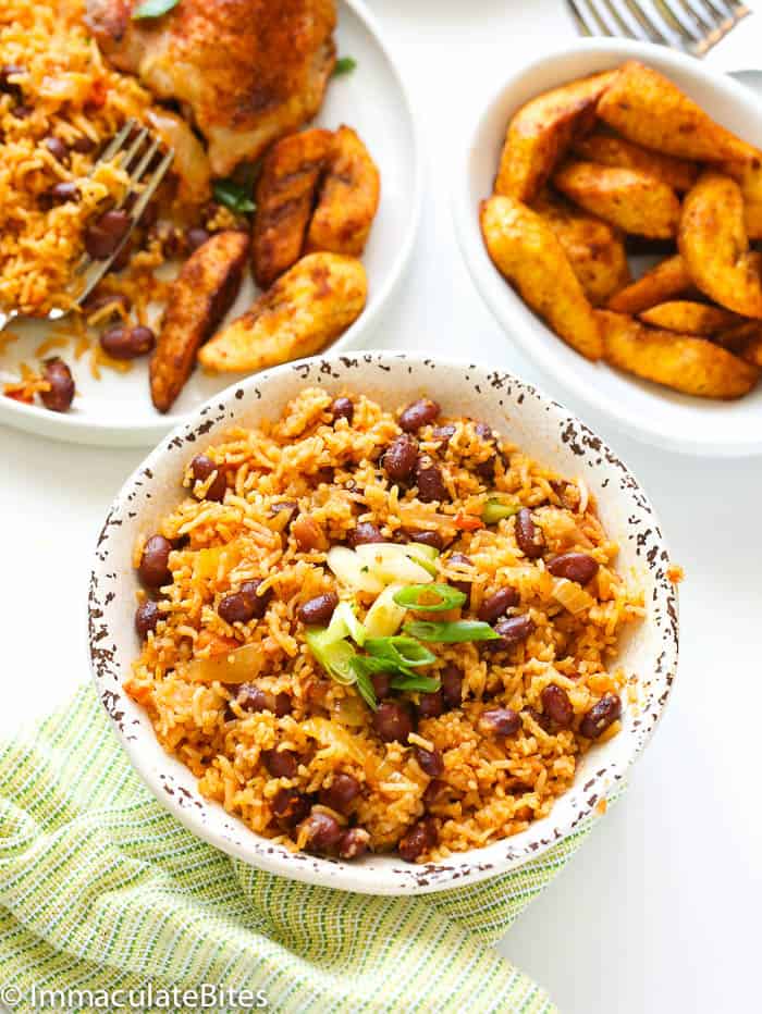 African Rice and Beans with fried plantains