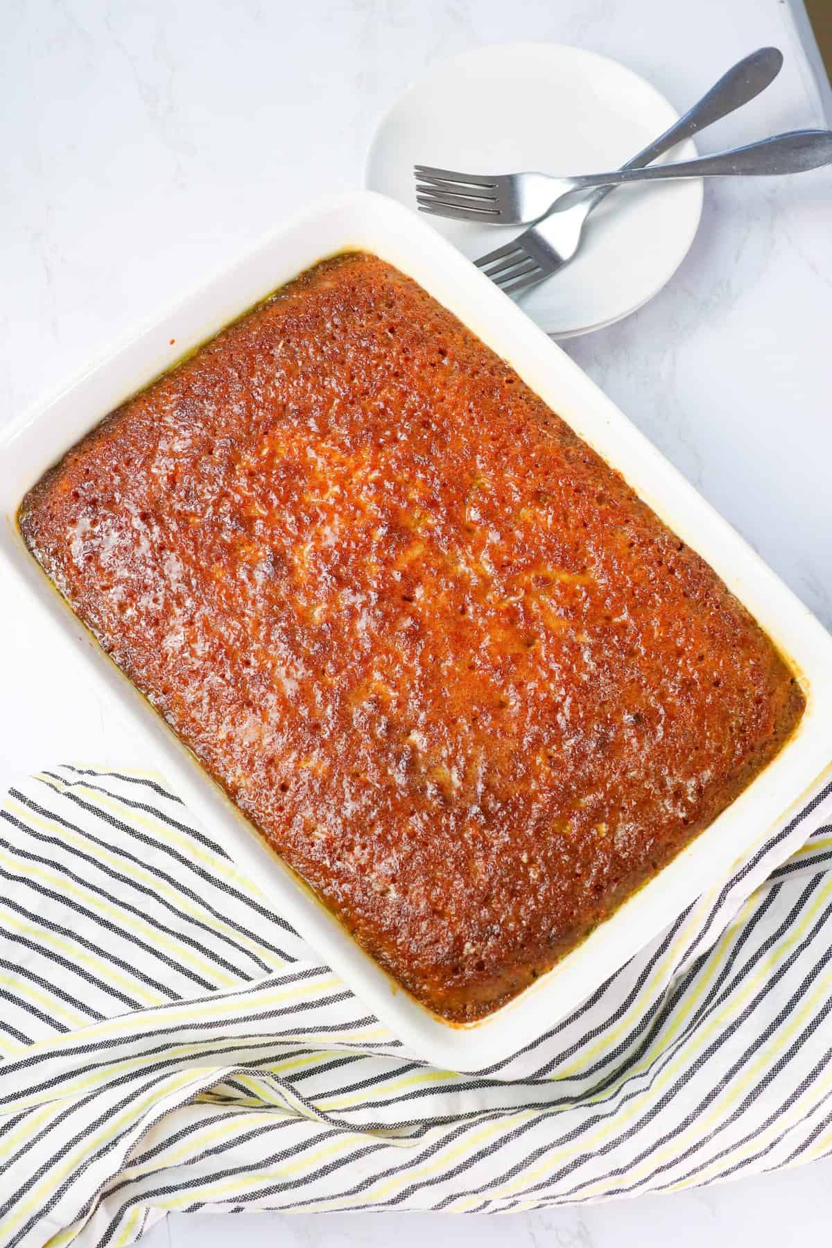 Freshly baked malva pudding ready to enjoy