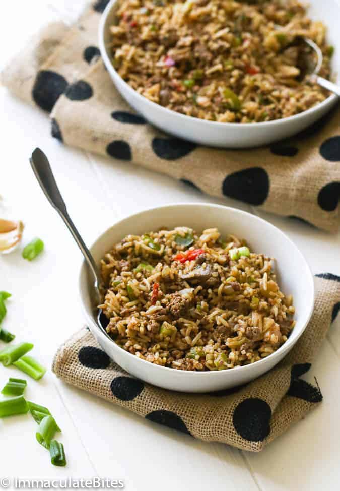 A crazy delicious bowl of dirty rice