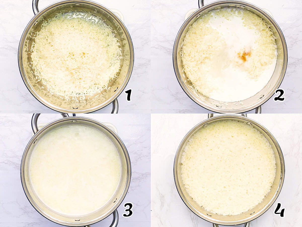 Wash the rice, assemble and simmer